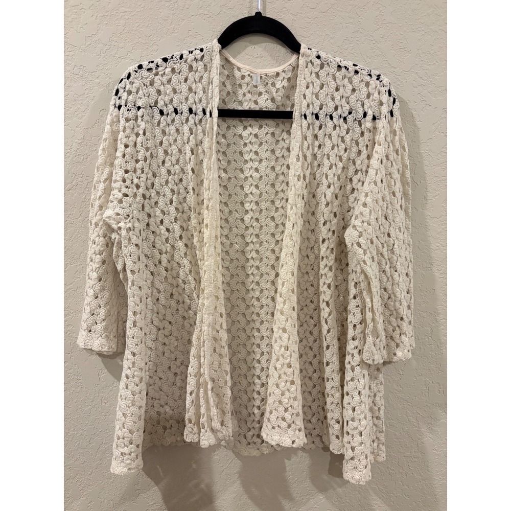 Passports Cream Crochet Lace Open Front Cardigan XL Boho Lightweight Layer